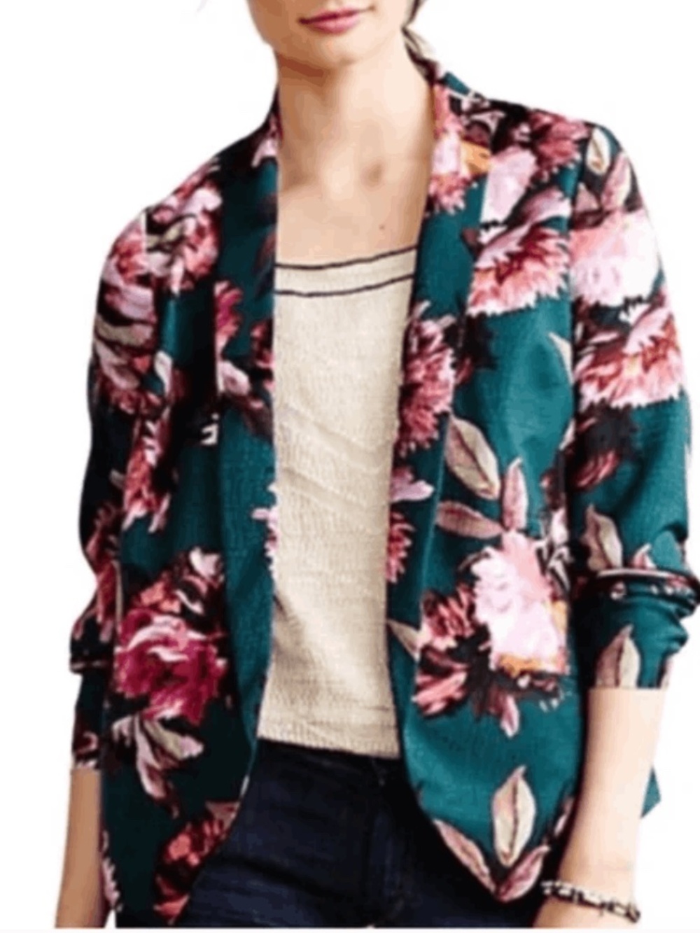 Anthropologie Cartonnier Green Watercolor Floral Blazer - size 6